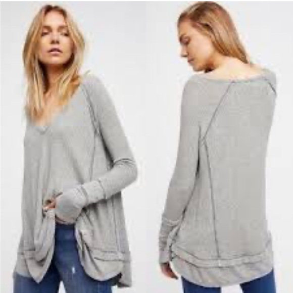 Free People Tops - We The Free People Womens XS Beige Waffle Knit Laguna Thermal Oversized Bohemian